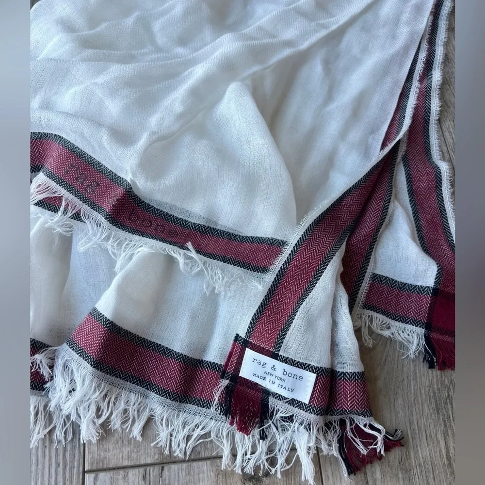 rag & bone Lance Logo Cotton Scarf NWT — Logo Cotton Wrap, Ivory/Red